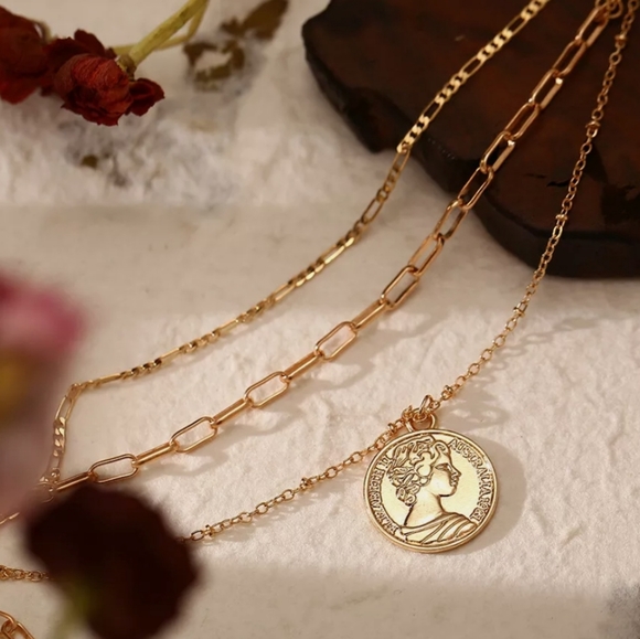 Multilayer Big Coin Pendant Chunky Chain Necklace - Picture 4 of 9